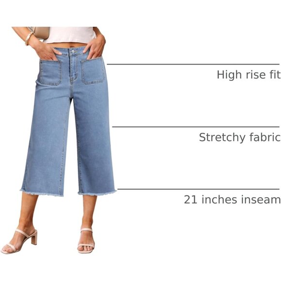 Women's Wide Leg Crop Jeans Cotton Spandex Stretchy High Waisted Casual - Picture 4 of 8